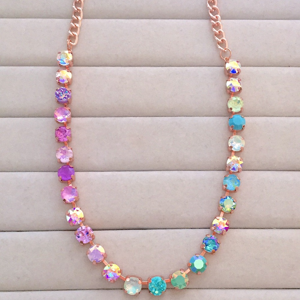 Iridescent Purple Opal + Turquoise Ombre Rose Gold Crystal Statement Necklace - Picture 13 of 14